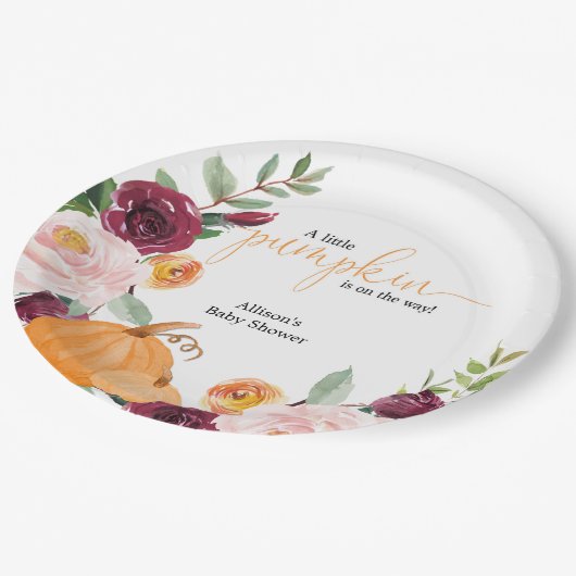 リトルカボチャ秋フローラ女の子ベビーシャワー ペーパープレート (アングル)