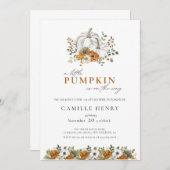 リトルカボチャ秋フローラ秋ベビーシャワー 招待状 (正面/裏面)