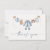 リトルカボチャ秋ブルーフローラボーイベビーシャワー サンキューカード (正面)