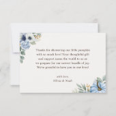 リトルカボチャ秋ブルーフローラボーイベビーシャワー サンキューカード (裏面)