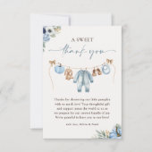 リトルカボチャ秋ブルーフローラボーイベビーシャワー サンキューカード (正面)