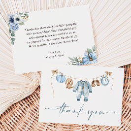 リトルカボチャ秋ブルーフローラボーイベビーシャワー サンキューカード