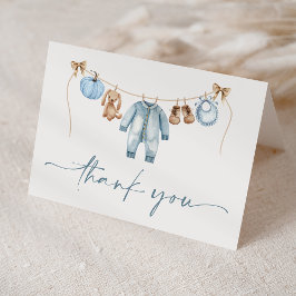 リトルカボチャ秋ブルーフローラボーイベビーシャワー サンキューカード