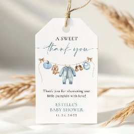リトルカボチャ秋ブルーボーイベビーシャワーのお願い ギフトタグ