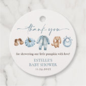 リトルカボチャ秋ブルーボーイベビーシャワーギフト フェイバータグ (正面)