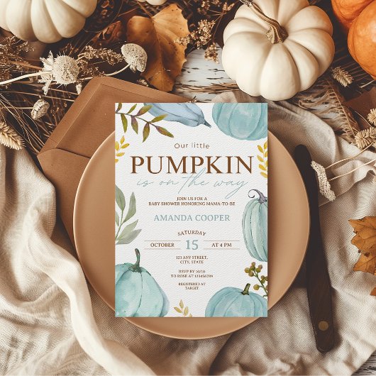 リトルカボチャ秋ブルーボーイベビーシャワー 招待状
