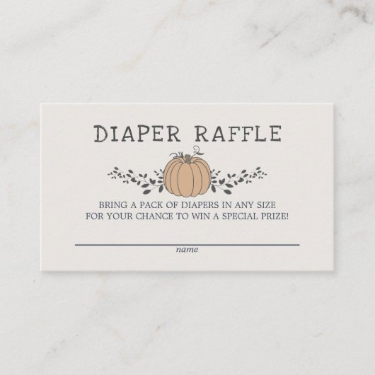 リトルカボチャ秋ベビーシャワーおむつラッフル エンクロージャーカード (正面)