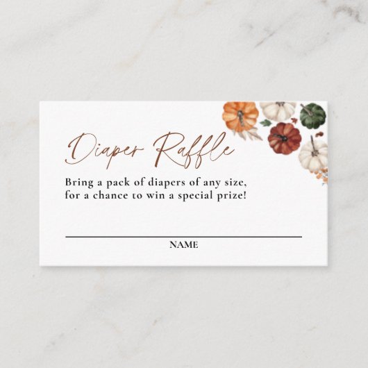 リトルカボチャ秋ベビーシャワーおむつラッフル エンクロージャーカード (正面)