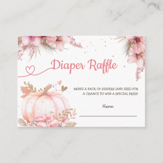 リトルカボチャ秋ベビーシャワーおむつラッフル エンクロージャーカード (正面)