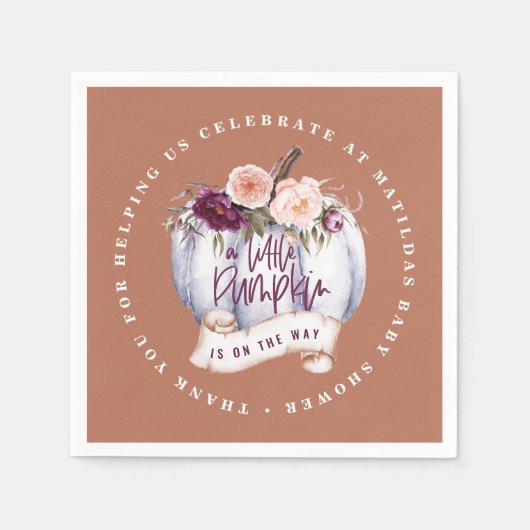 リトルカボチャ秋ベビーシャワーテラコッタ素朴 スタンダードカクテルナプキン (正面)