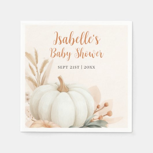 リトルカボチャ秋ベビーシャワーテーブルデコール スタンダードカクテルナプキン (正面)
