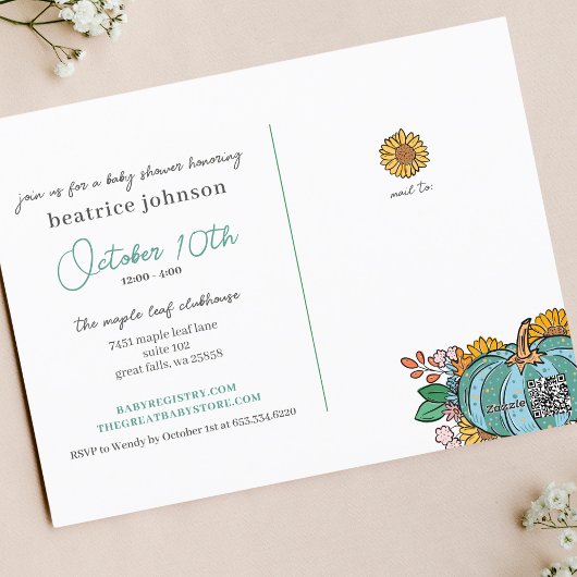 リトルカボチャ秋ベビーシャワー招待状 ポストカード