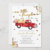 リトルカボチャ秋レッドヴィンテージトラックベビーシャワー 招待状 (正面)
