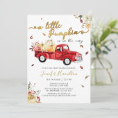 リトルカボチャ秋レッドヴィンテージトラックベビーシャワー 招待状 (スタンド正面)
