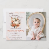 リトルカボチャ秋ワイルドフラワーパターン誕生日 招待状 (正面)