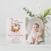 リトルカボチャ秋ワイルドフラワーパターン誕生日 招待状 (スタンド正面)