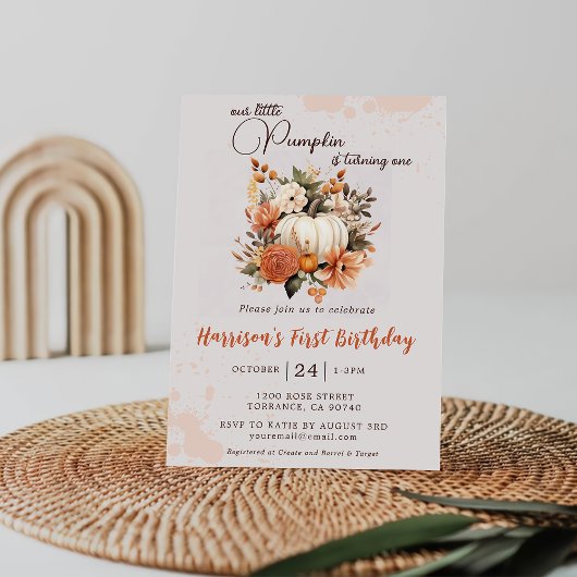リトルカボチャ秋ワイルドフラワーパターン誕生日 招待状