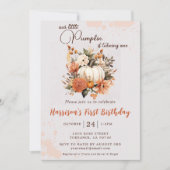 リトルカボチャ秋ワイルドフラワーパターン誕生日 招待状 (正面)