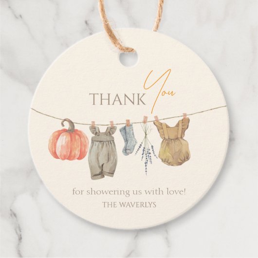 リトルカボチャ秋服女の子ベビーシャワー フェイバータグ (正面)