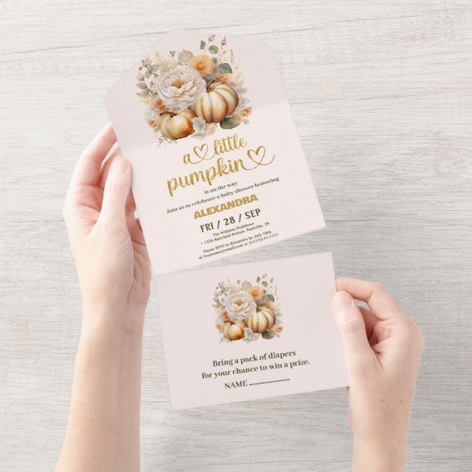 リトルカボチャ秋水カラーフローラベビーシャワー オールインワン招待状 (貼ってはがせる)