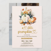 リトルカボチャ秋水カラーフローラベビーシャワー 招待状 (正面/裏面)