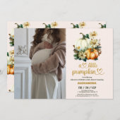 リトルカボチャ秋水カラーフローラベビーシャワー 招待状 (正面/裏面)