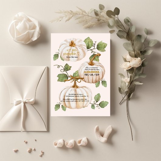 リトルカボチャ秋水カラーフローラベビーシャワー 招待状