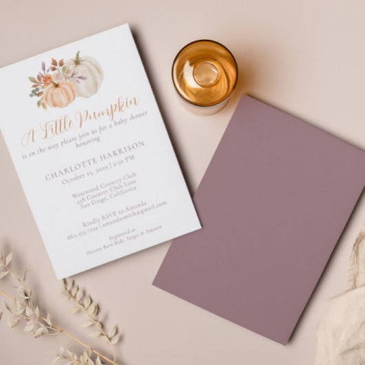 リトルカボチャ秋水カラーフローラベビーシャワー 招待状