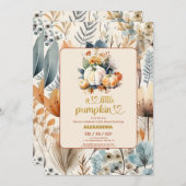 リトルカボチャ秋水カラーフローラベビーシャワー 招待状 (正面/裏面)