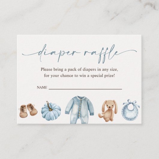 リトルカボチャ秋男の子の赤ちゃんシャワーおむつラッフル エンクロージャーカード (正面)