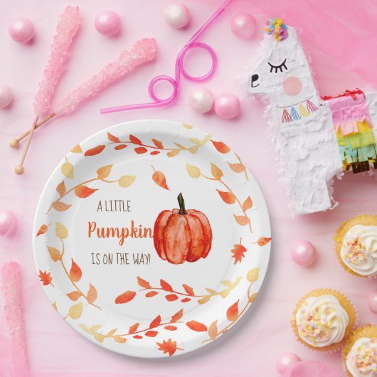 リトルカボチャ秋秋の赤ちゃんシャワーリースかわいい ペーパープレート (パーティー)