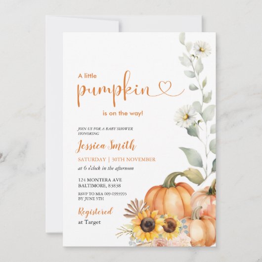 リトルカボチャ秋秋ベビーシャワー 招待状 (正面)