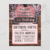 リトルカボチャ紅葉ピンクウッド誕生日 インビテーションポストカード (正面)