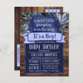 リトルカボチャ紅葉ブルーウッドベビーシャワー インビテーションポストカード (正面/裏面)