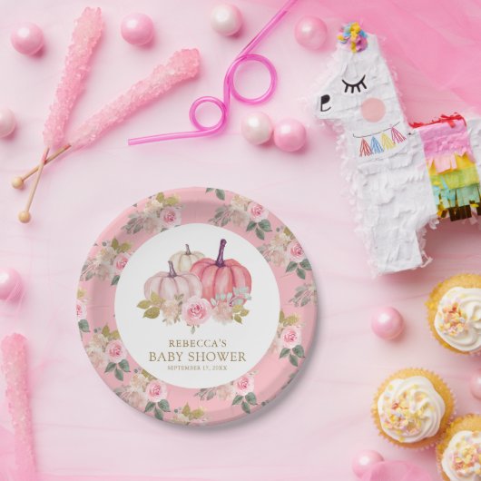リトルカボチャ素朴ピンク金ゴールドフローラ赤ちゃんシャワー ペーパープレート (パーティー)
