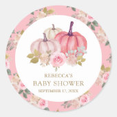 リトルカボチャ素朴ピンク金ゴールドフローラ赤ちゃんシャワー ラウンドシール (正面)