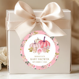 リトルカボチャ素朴ピンク金ゴールドフローラ赤ちゃんシャワー ラウンドシール