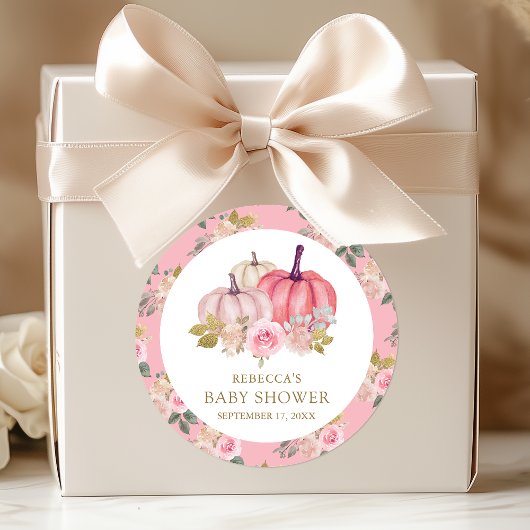 リトルカボチャ素朴ピンク金ゴールドフローラ赤ちゃんシャワー ラウンドシール