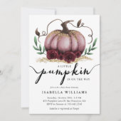 リトルカボチャ素朴ピンク金ゴールド赤ちゃんシャワー 招待状 (正面)