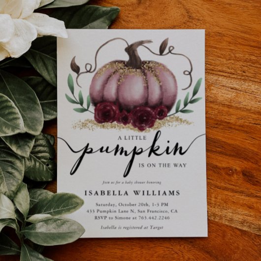 リトルカボチャ素朴ピンク金ゴールド赤ちゃんシャワー 招待状