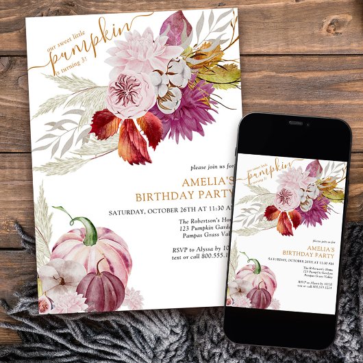 リトルカボチャ素朴フローラガールズ誕生日 招待状