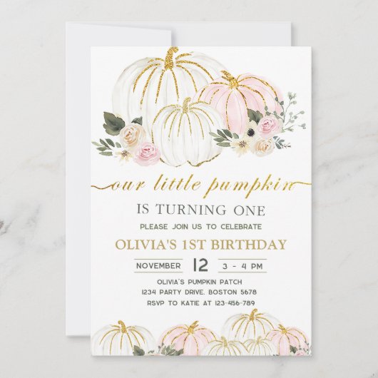 リトルカボチャ素朴フローラ1st誕生日パーティー 招待状 (正面)