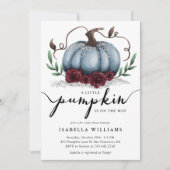 リトルカボチャ素朴ブルーシルバー赤ちゃんシャワー 招待状 (正面)