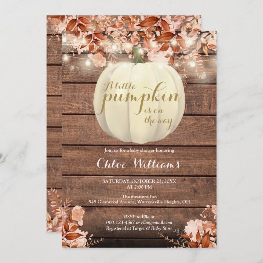 リトルカボチャ素朴秋ベビーシャワー 招待状 (正面/裏面)