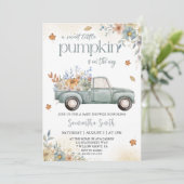 リトルカボチャ緑トラック秋秋の赤ちゃんシャワー 招待状 (スタンド正面)