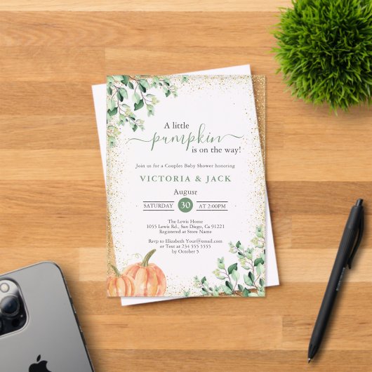 リトルカボチャ緑金ゴールド秋ベビーシャワー アクリル招待状 (インサイチュ (招待状))