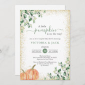 リトルカボチャ緑金ゴールド秋ベビーシャワー 招待状 (正面/裏面)
