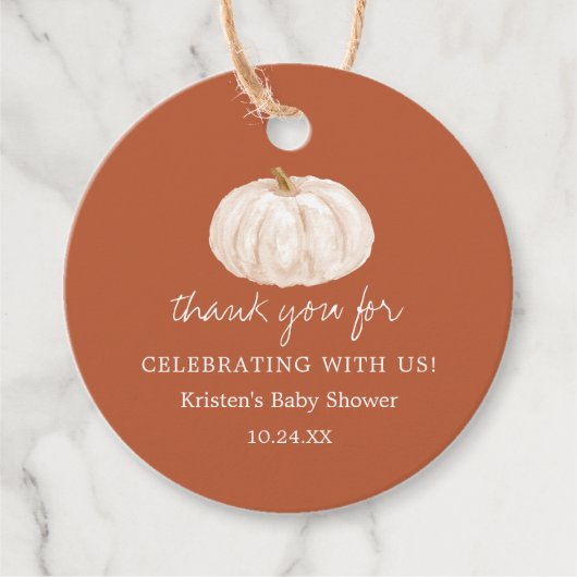 リトルカボチャ自然秋ベビーシャワーサンキュー フェイバータグ (正面)
