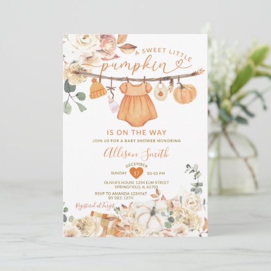 リトルカボチャ衣秋のギンガムベビーシャワー 招待状 (スタンド正面)