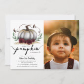 リトルカボチャ誕生日パーティー金ゴールド写真 招待状 (正面)